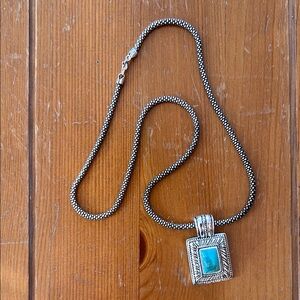 Silver and Turquoise Pendant Necklace with a pouch